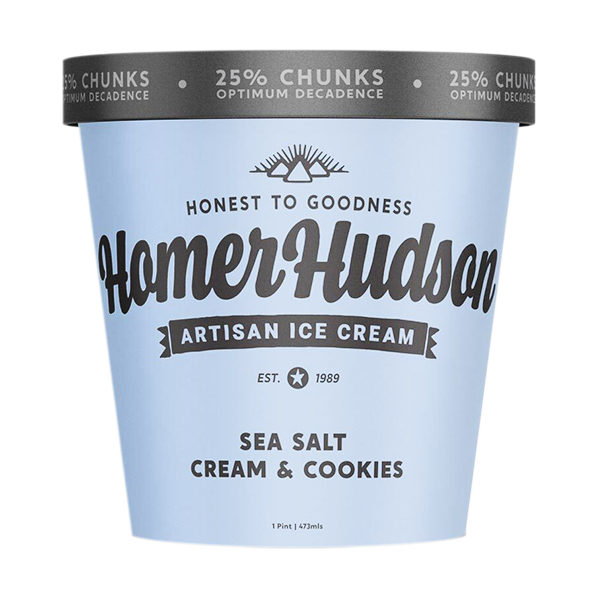 Cookies & Cream Ultra Premium Carbon Neutral Ice Cream with 25% Decadent Chunks I Homer Hudson