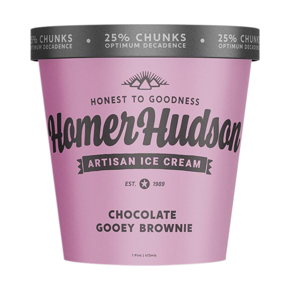 Chocolate Brownie Ultra Premium Carbon Neutral Ice Cream with 25% Decadent Chunks I Homer Hudson