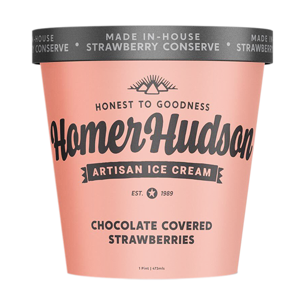 Chocolate Covered Strawberries Ultra Premium Carbon Neutral Ice Cream I Homer Hudson